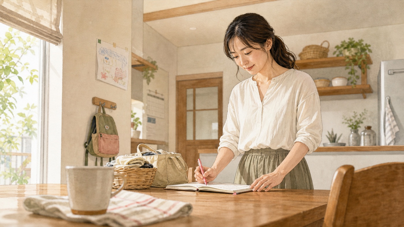 今の生活でできそうなことを手帳に書くママ